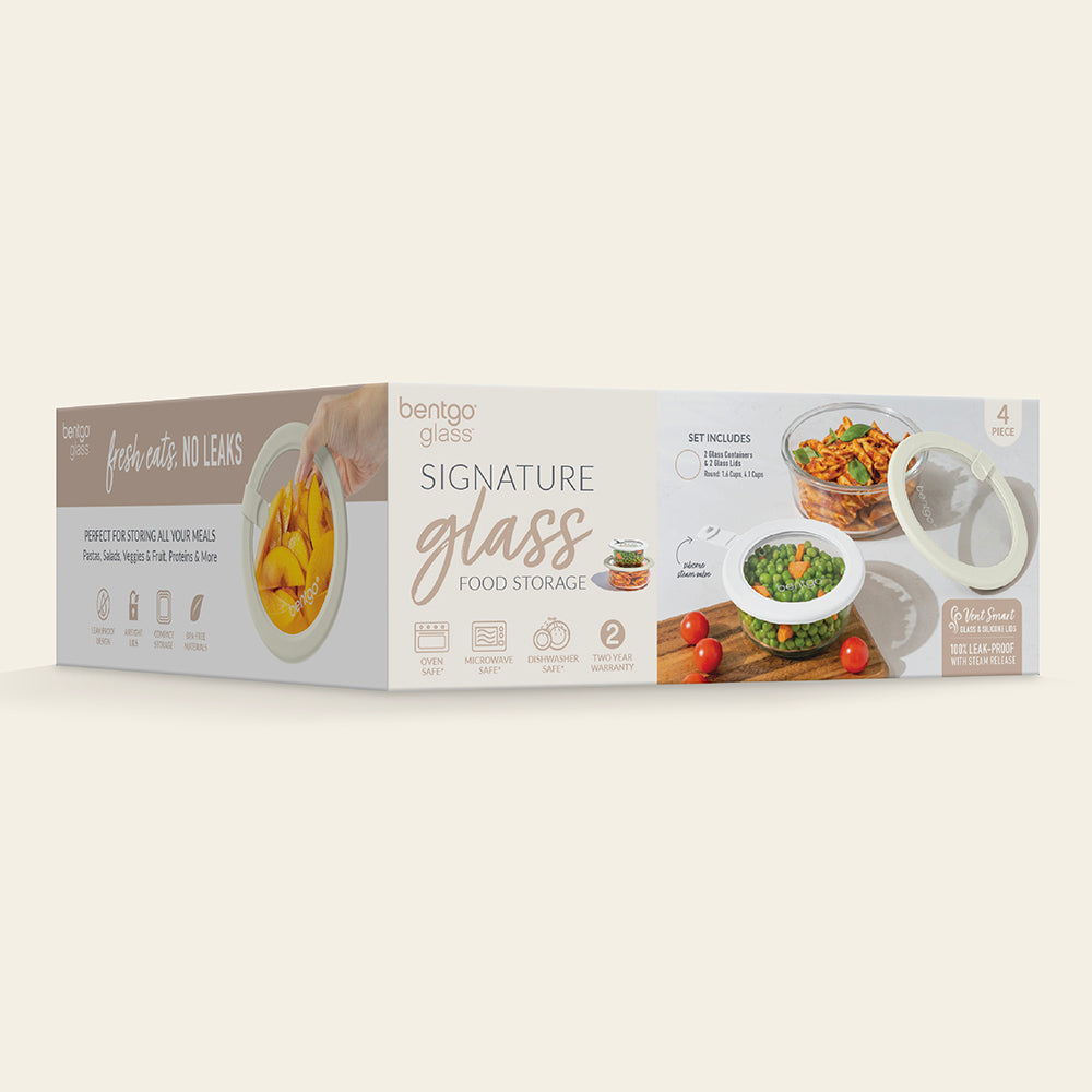 Bentgo Signature Glass Food Storage Set (4-Piece) - White Stone | Packaging