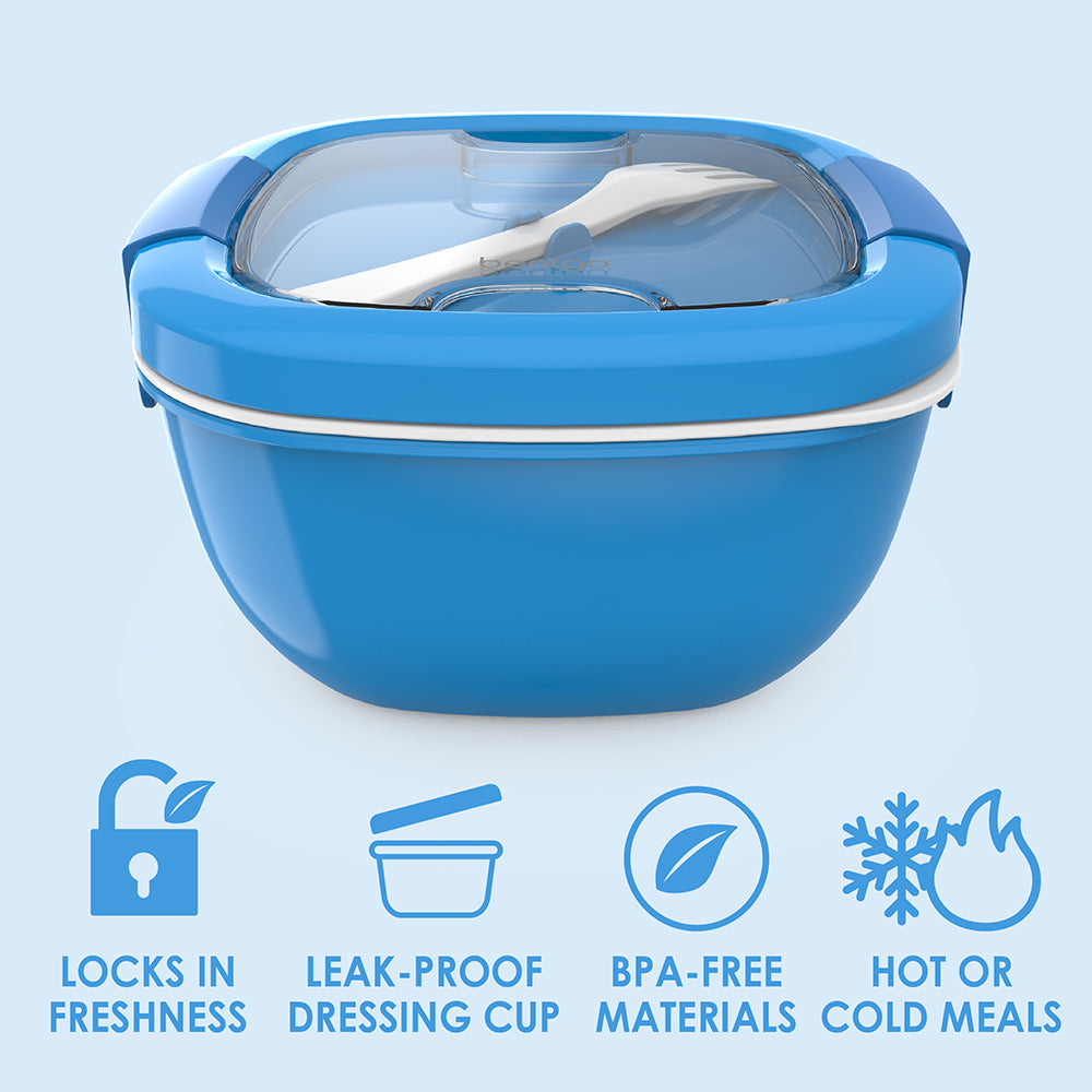 Bentgo® Salad Container (2-Pack) - Blue | Locks In Freshness, Leak-Proof Dressing Cup, BPA-Free Materials, And Great For Hot Or Cold Meals