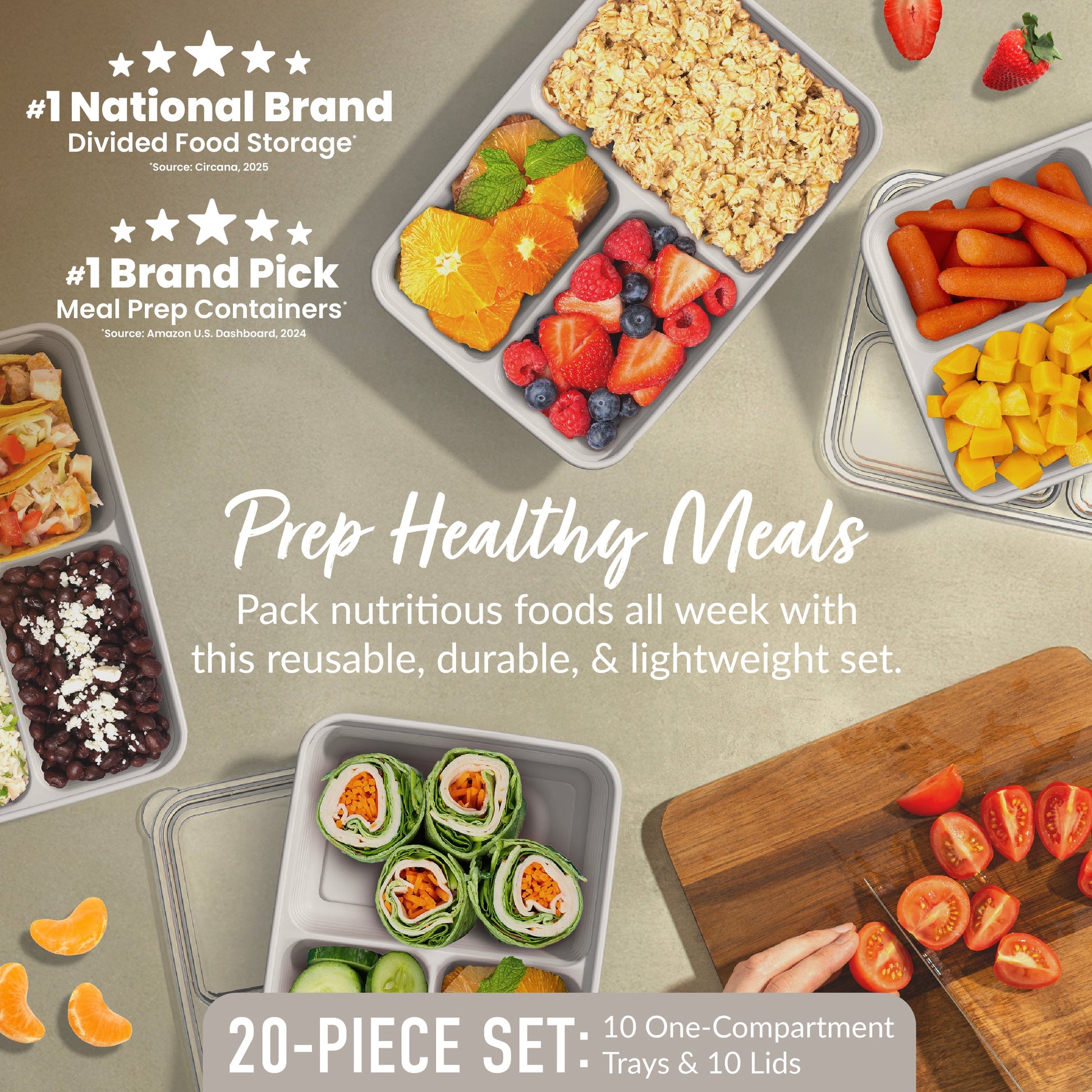Bentgo Prep 3-Compartment Meal Prep Containers (20-Piece)